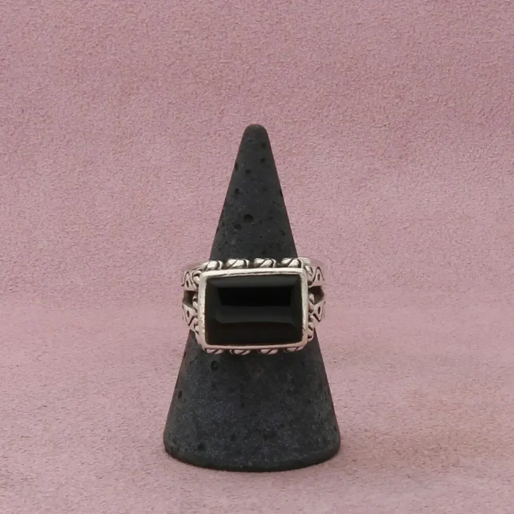 sterling silver vintage chunky onyx ring size 8.25